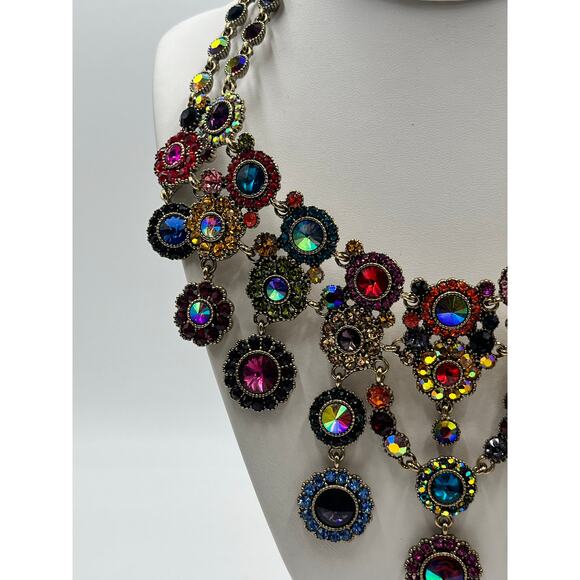 NATASHA COUTURE Multicolor Crystal Designer Layered Bib Statement Necklace - Picture 4 of 10